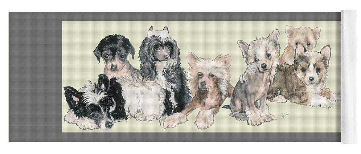 Toy Class Yoga Mat featuring the mixed media Chinese Crested and Powderpuff Puppies by Barbara Keith