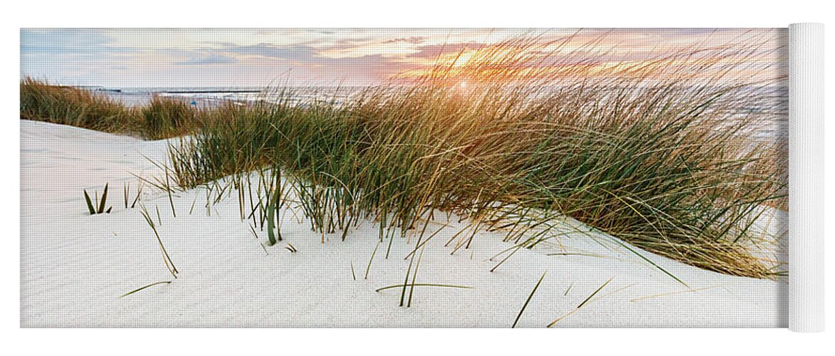 Sea Yoga Mat featuring the photograph Beach grass on dune, Baltic sea at sunset #8 by Michal Bednarek