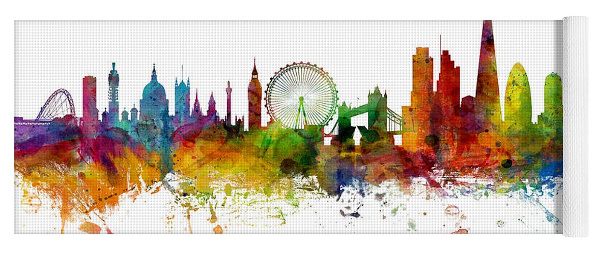 London Yoga Mat featuring the digital art London England Skyline #88 by Michael Tompsett