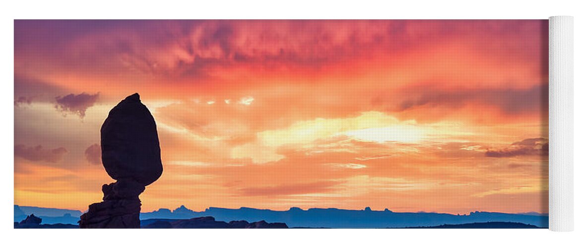 Glow Yoga Mat featuring the photograph A Balanced Sunset in Arches National Park, Utah, USA by Sam Antonio