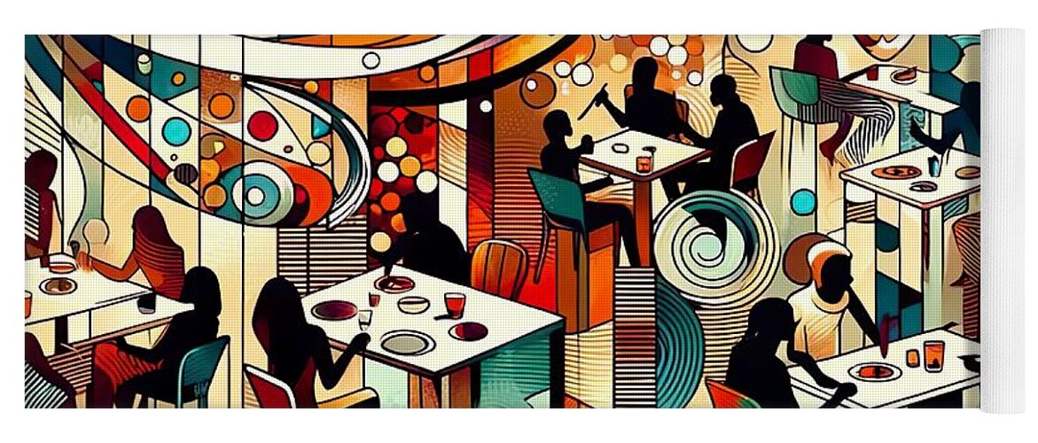 Abstract Collage Yoga Mat featuring the digital art A collage of people dining out - 1 by Movie World Posters