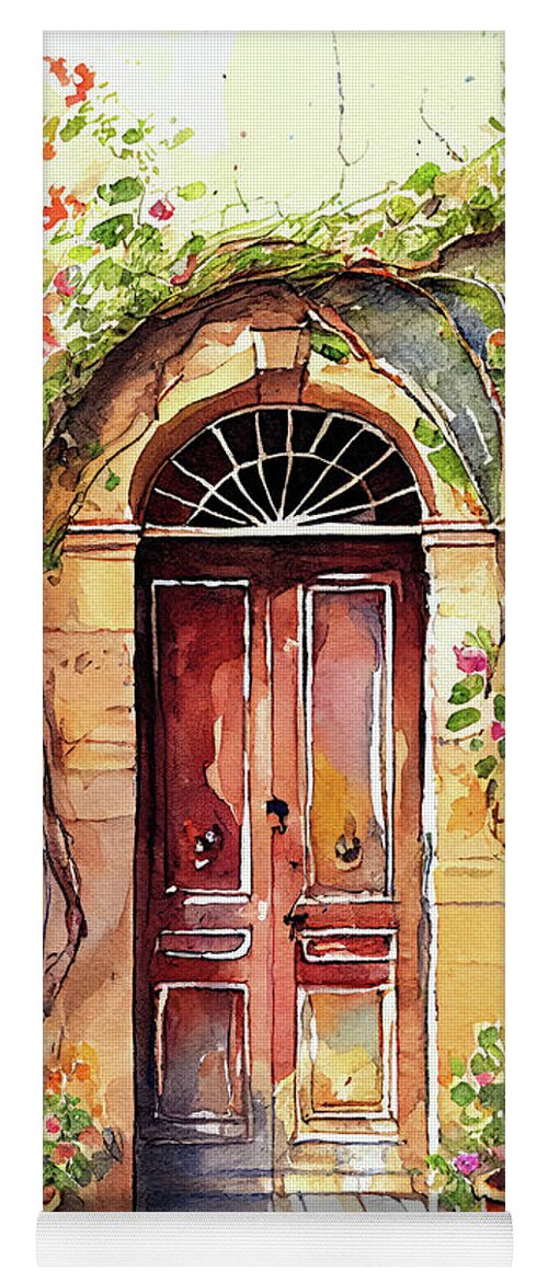 Watercolor Yoga Mat featuring the painting A Door in Spring by Greg Collins