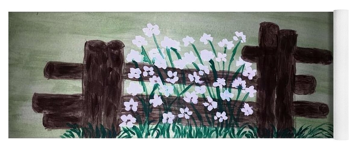 Spring Flowers Yoga Mat featuring the painting A Fence Around the Corner by Margaret Welsh Willowsilk
