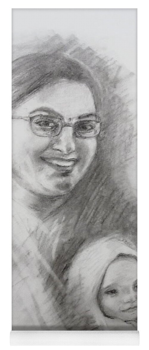 Sketch Yoga Mat featuring the painting A friend wit her nephew by Asha Sudhaker Shenoy
