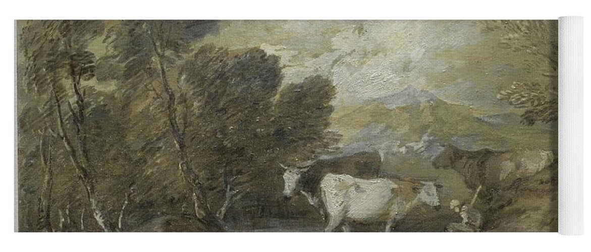 A Herdsman With Three Cows By An Upland Pool Mid 1780s Thomas Gainsborough British 1727 To 1788 Yoga Mat featuring the painting A Herdsman with Three Cows by an Upland Pool mid 1780s Thomas Gainsborough British 1727 to 1788 by MotionAge Designs