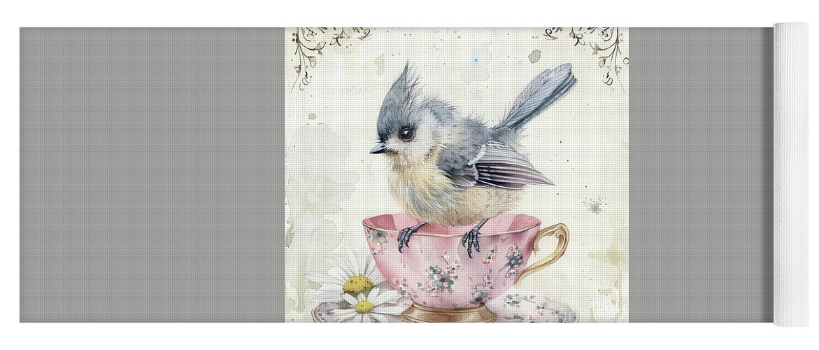Tufted Titmouse Yoga Mat featuring the painting A Little Sweetness In Your Cup by Tina LeCour