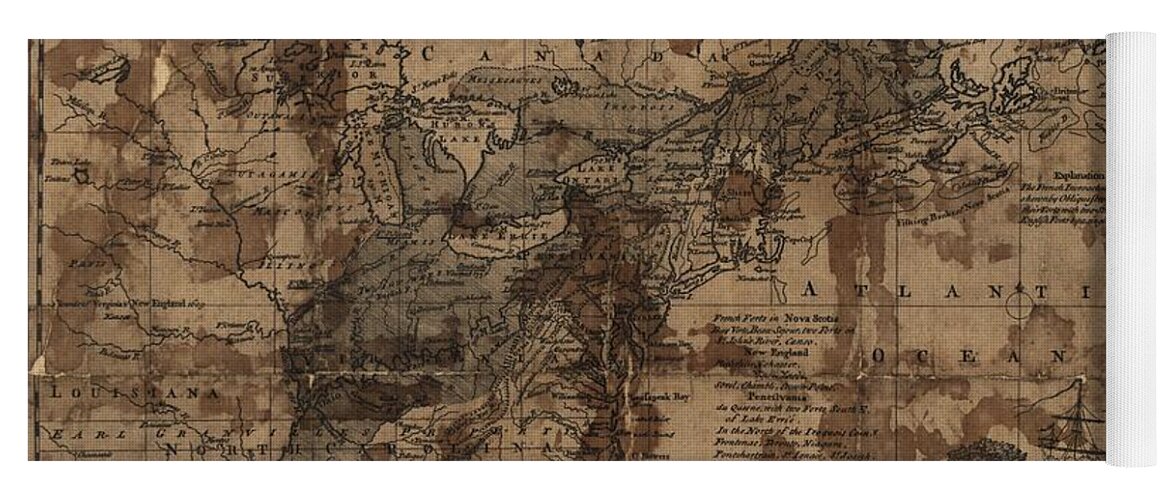 Map Yoga Mat featuring the painting A map of the British and French settlements in North America. LOC 73694933 by MotionAge Designs