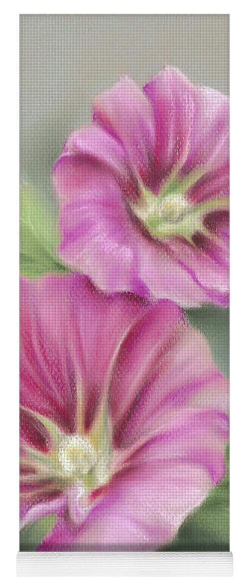 Botanical Yoga Mat featuring the painting A Pair of Pretty Pink Hollyhocks by MM Anderson