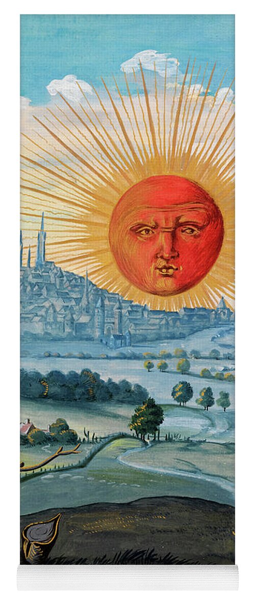 A Red-Faced Sun Rises Above a City, from Splendor Solis Yoga Mat by Salomon  Trismosin - Pixels Merch
