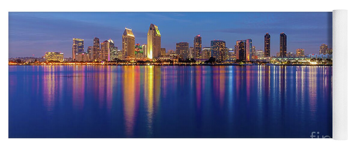 Beach Yoga Mat featuring the photograph A Rich Evening Colors of the San Diego Skyline by David Levin