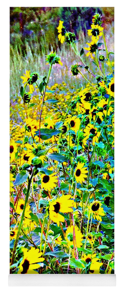 Black Eyed Susans On The Side Of The Road Yoga Mat featuring the digital art A riot of black eyed susans by Annie Gibbons