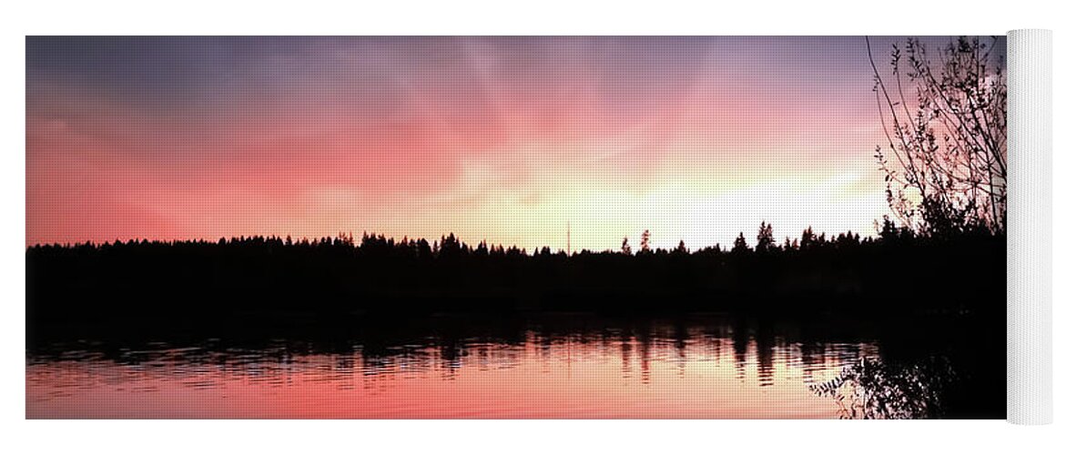 Sunset Yoga Mat featuring the digital art A Serene Scene at Lake Ballinger by Eddie Eastwood