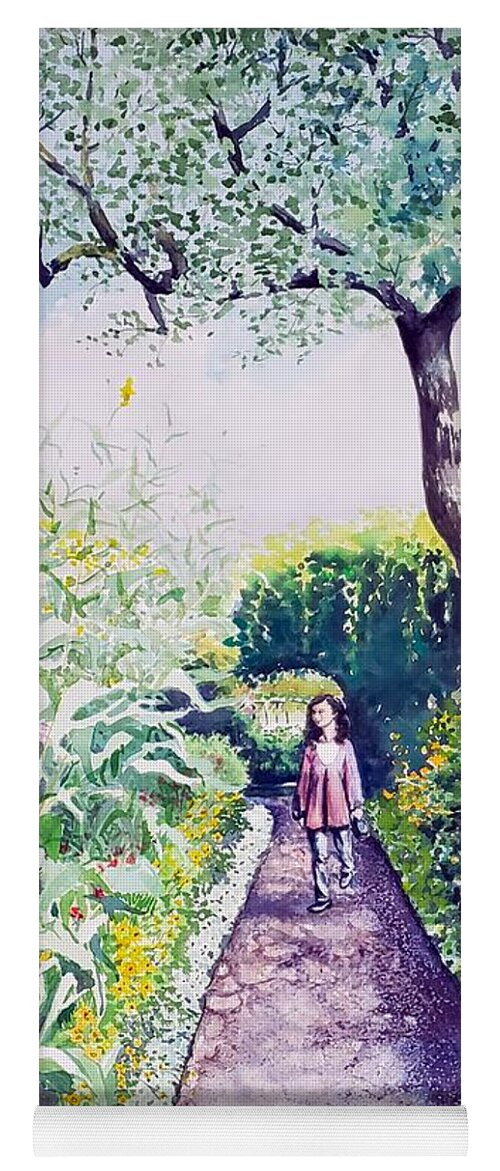 Walk Yoga Mat featuring the painting A Stroll by the Sunflowers by Merana Cadorette
