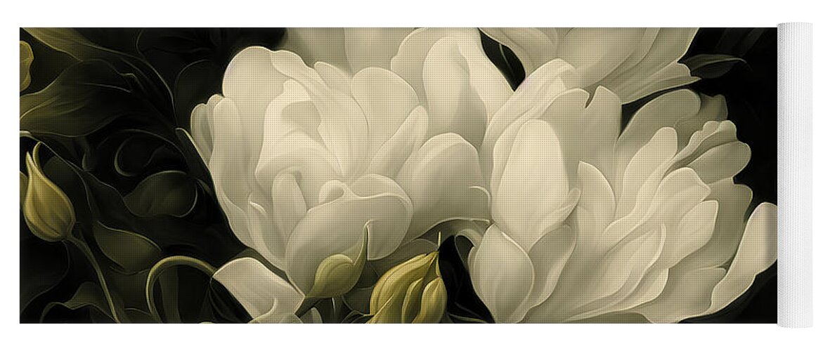 Peony Yoga Mat featuring the digital art A Study of the Peony Flower by Shari Nees