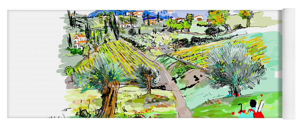 Landscape. Tuscany. Italy. Olive Grove. Vineyards. Yoga Mat featuring the digital art A Tuscan stroll by Debbi Saccomanno Chan