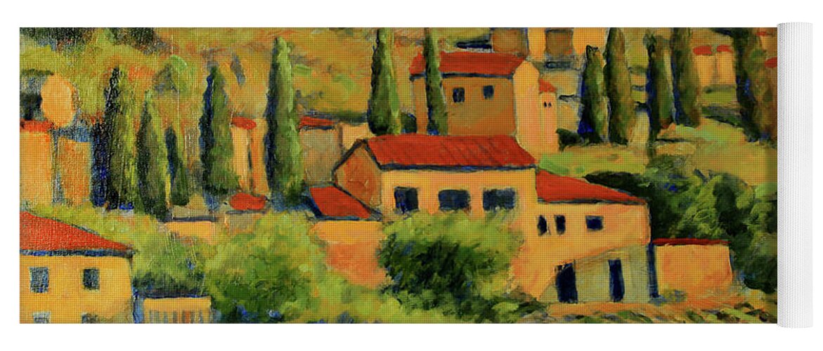 Red Tile Roofs Yoga Mat featuring the painting A Tuscan View by David Zimmerman