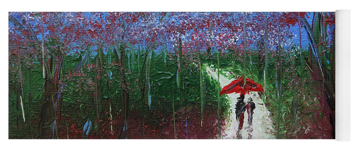 Rain Yoga Mat featuring the painting A Walk In The Rain by Raymond Fernandez