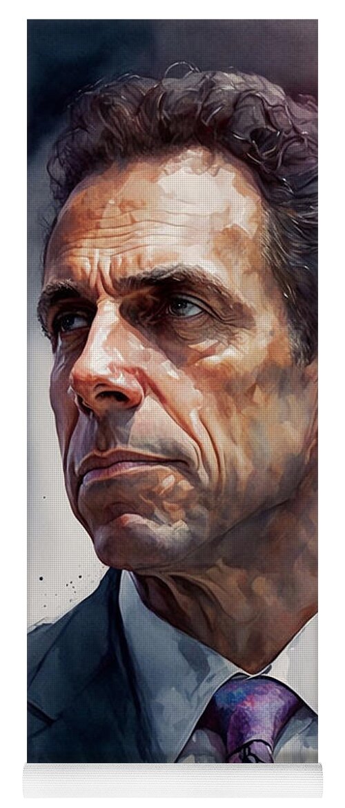 Watercolor Yoga Mat featuring the painting A Watercolor Portrait of Andrew Cuomo by Kai Saarto