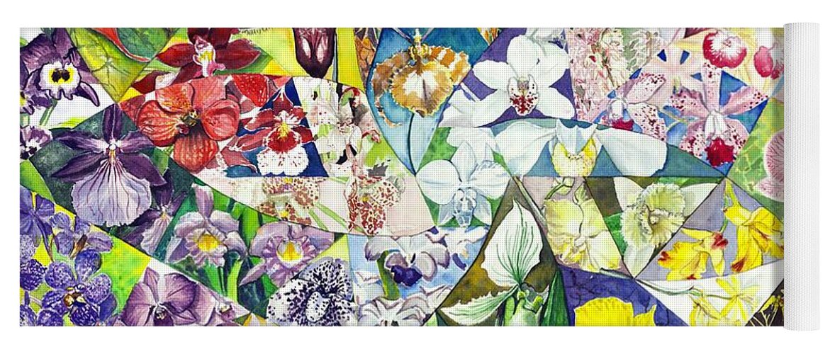 Aos Yoga Mat featuring the painting A Whirl of Orchids by Merana Cadorette