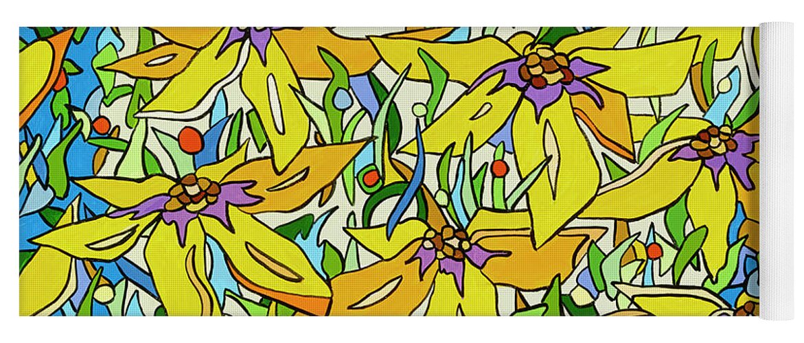 Flowers Yellow Yoga Mat featuring the painting A Yellow Flowerfield by Mike Stanko