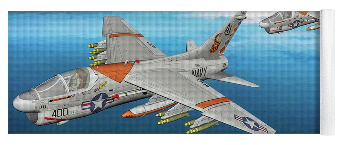 Ltv A7 Corsair Ii Yoga Mat featuring the digital art A7 Corsair II Sidewinders - Art by Tommy Anderson