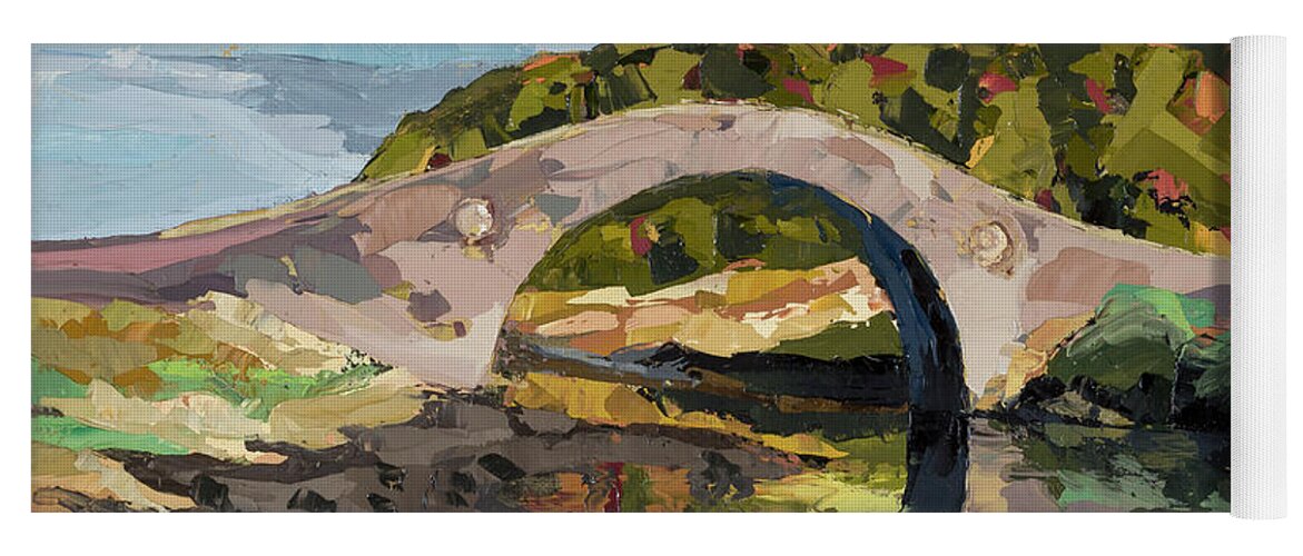 Scotland Yoga Mat featuring the painting Abandoned Bridge, 2015 by PJ Kirk
