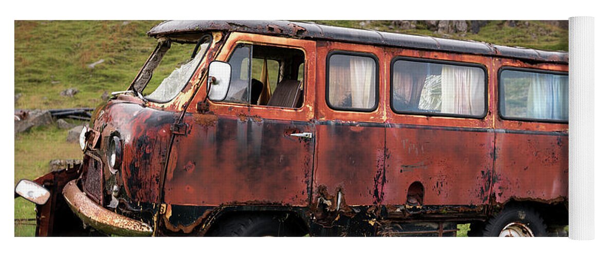 Van Yoga Mat featuring the photograph Abandoned off road van UAZ-452 in Seydisfjordur by RicardMN Photography