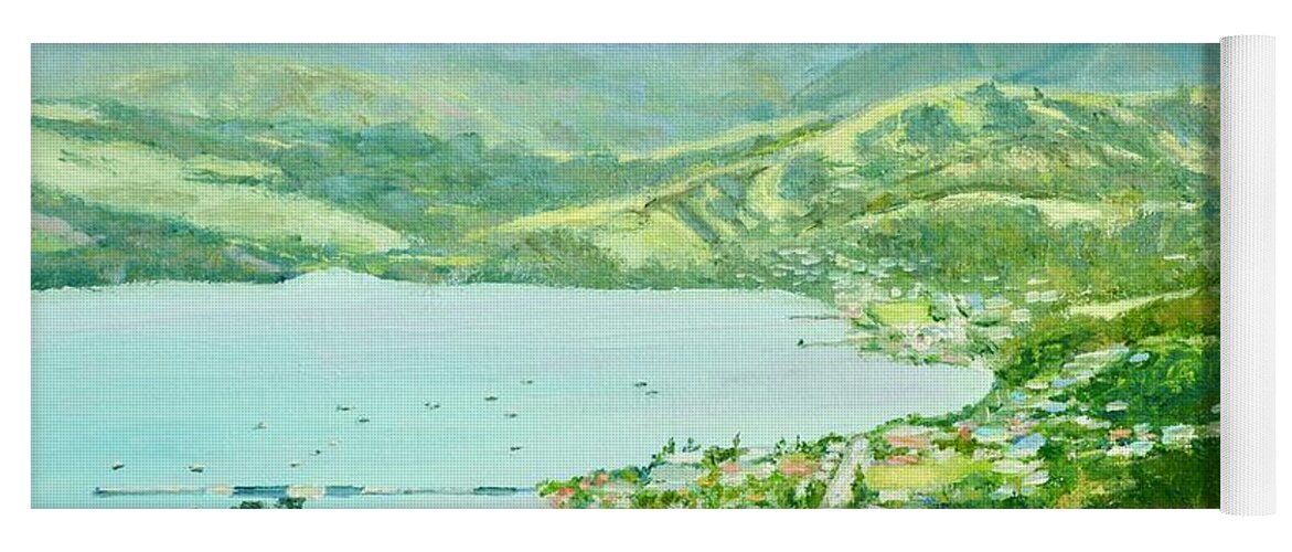Harbour Yoga Mat featuring the painting Above Akaroa Harbour New Zealand by Dai Wynn