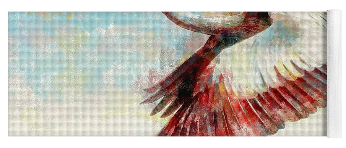 Art Paint Yoga Mat featuring the painting Abstract Adult Great Blue Heron close up Flight by Stefano Senise