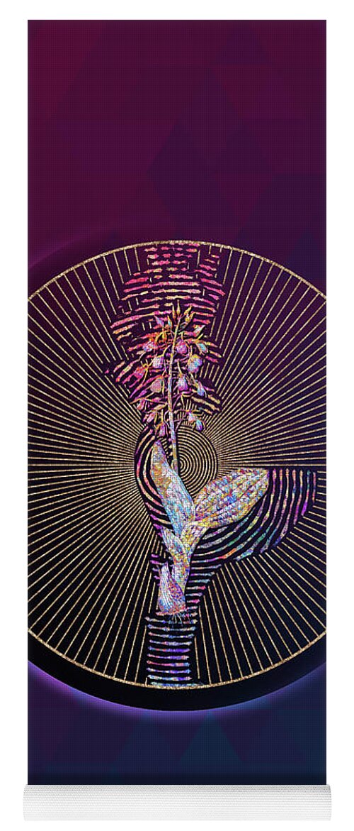 Mosaic Yoga Mat featuring the mixed media Abstract Brown Widelip Orchid Botanical Illustration 099 by Holy Rock Design