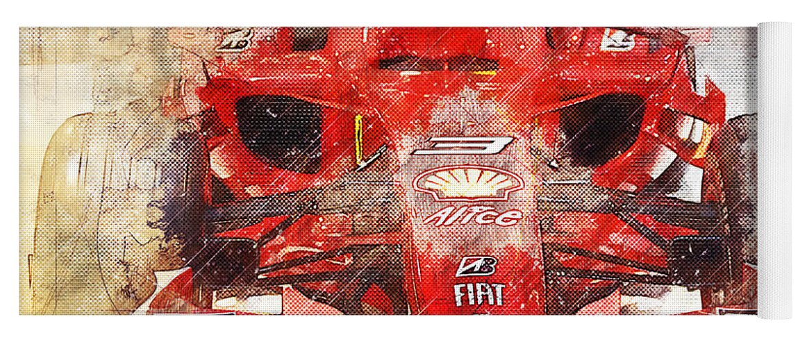 Motorsport Yoga Mat featuring the mixed media Abstract Ferrari F1 Racing Car by Stefano Senise