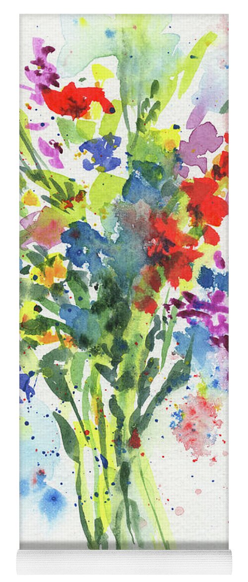 Abstract Flowers Yoga Mat featuring the painting Abstract Flowers Burst Of Multicolor Splash Of Watercolor I by Irina Sztukowski