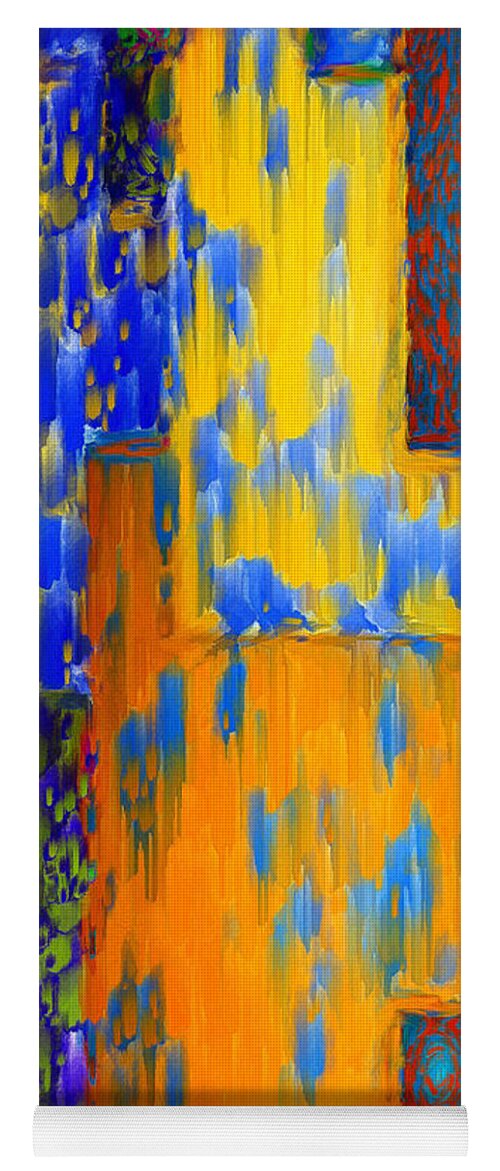 Abstract Yoga Mat featuring the painting Abstract in Blue Orange Red Yellow by Rafael Salazar