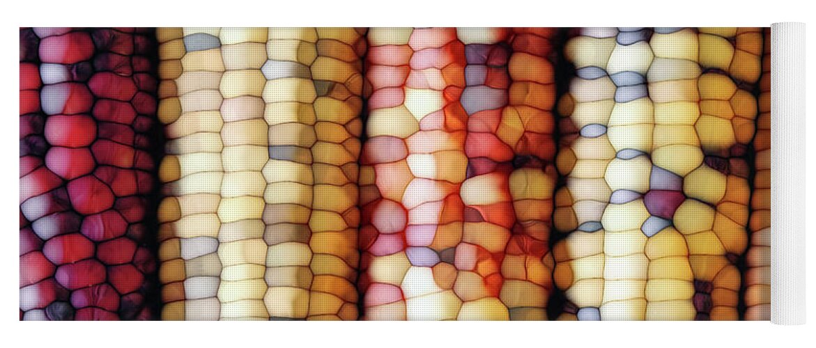 Indian Corn Yoga Mat featuring the digital art Abstract Indian Corn by Phil Perkins