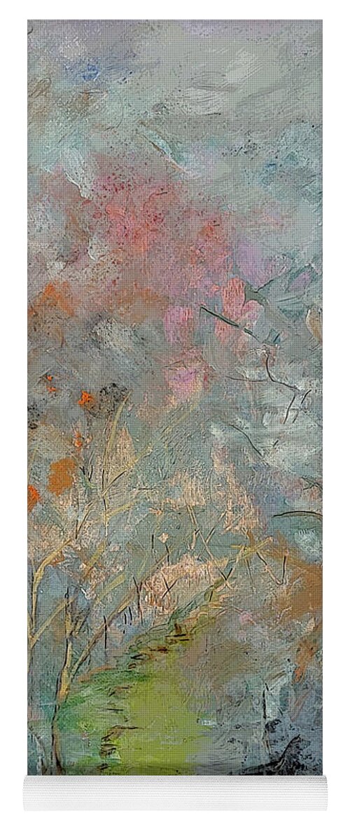 Landscape Yoga Mat featuring the painting Abstract Landscape with Fence by Lisa Kaiser