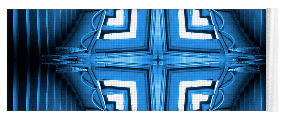 Abstract Stairs Yoga Mat featuring the photograph Abstract Stairs 6 in Blue by Mike McGlothlen