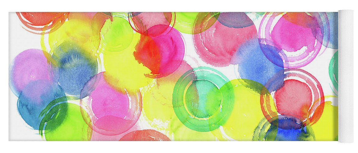 Watercolor Yoga Mat featuring the painting Abstract watercolor circles by Karen Kaspar