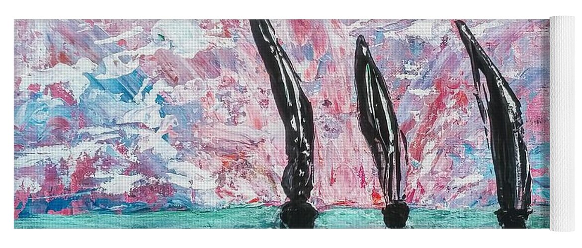 Abstract Yoga Mat featuring the painting Abstract with Sailboats by Lynne McQueen