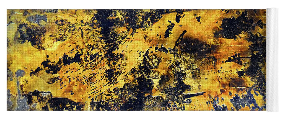 Black Blue And Gold Yoga Mat featuring the painting Abstraction in Black Blue and Gold by Frank Wilson