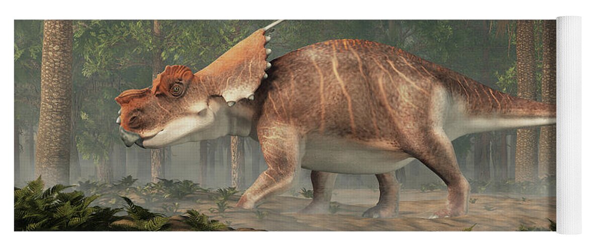 Achelousaurus Yoga Mat featuring the digital art Achelousaurus in a Forest by Daniel Eskridge