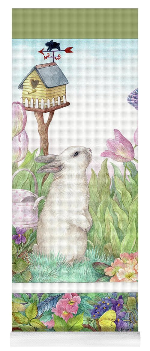 Painted Bunny Yoga Mat featuring the painting Adorable Bunny and Tulips by Judith Cheng
