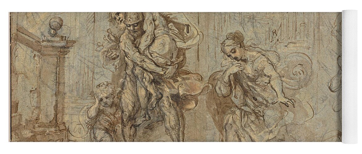 Federico Barocci Yoga Mat featuring the drawing Aeneas Saving Anchises at the Fall of Troy by Federico Barocci