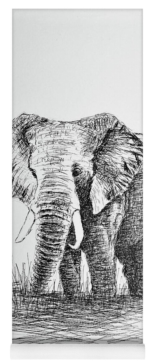 African Elephant Yoga Mat featuring the drawing African Elephant by Uma Krishnamoorthy