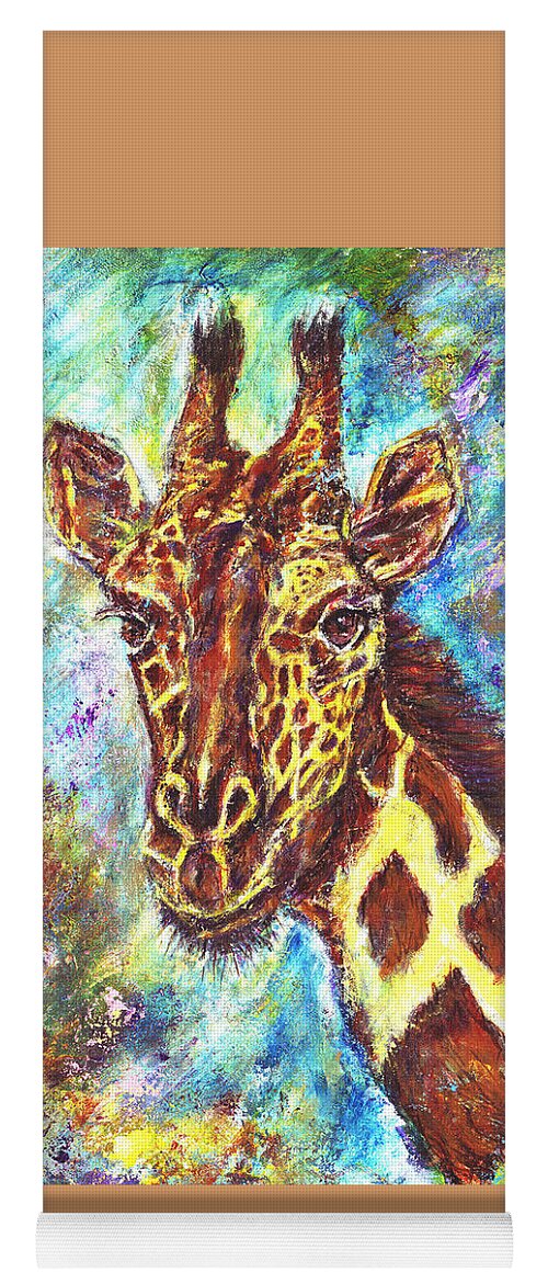 African Giraffe Yoga Mat featuring the painting African Giraffe by John Bohn