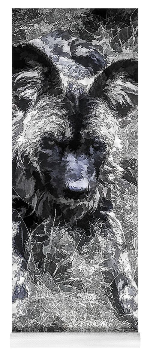 Africa Yoga Mat featuring the mixed media African Wild Dog BW by Irene Isaacson