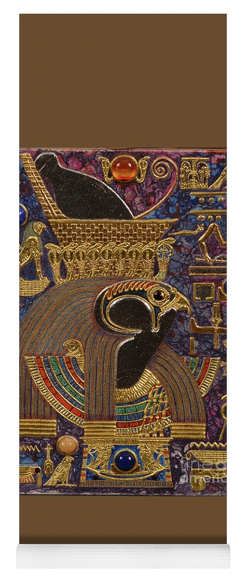 Ancient Yoga Mat featuring the mixed media Akem Shield of Heru Who Unites the Two Lands by Ptahmassu Nofra-Uaa