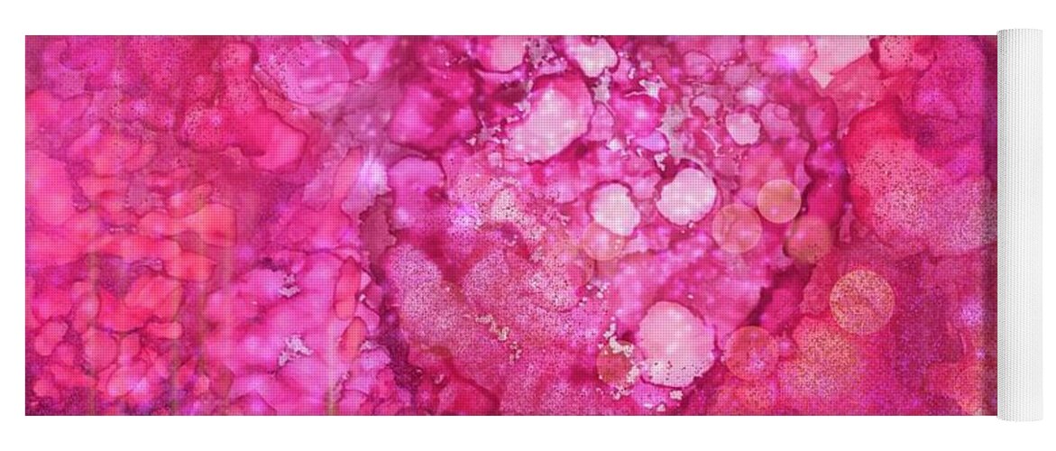 Pink Yoga Mat featuring the mixed media Alcohol Pink by Eileen Backman