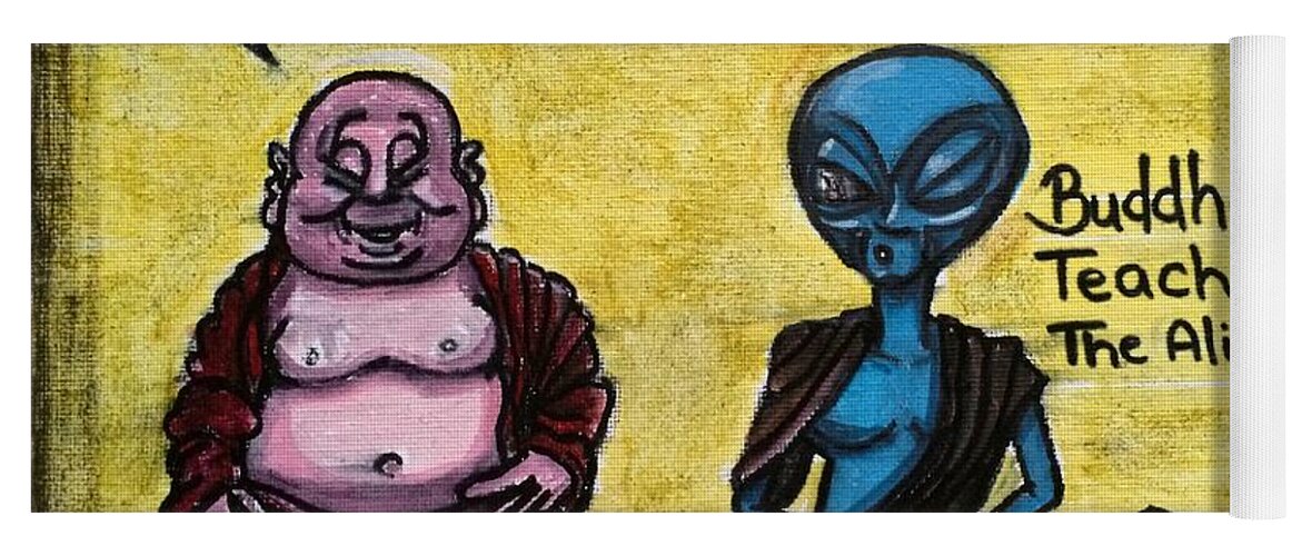 Buddha Yoga Mat featuring the painting Alien and Buddha by Similar Alien
