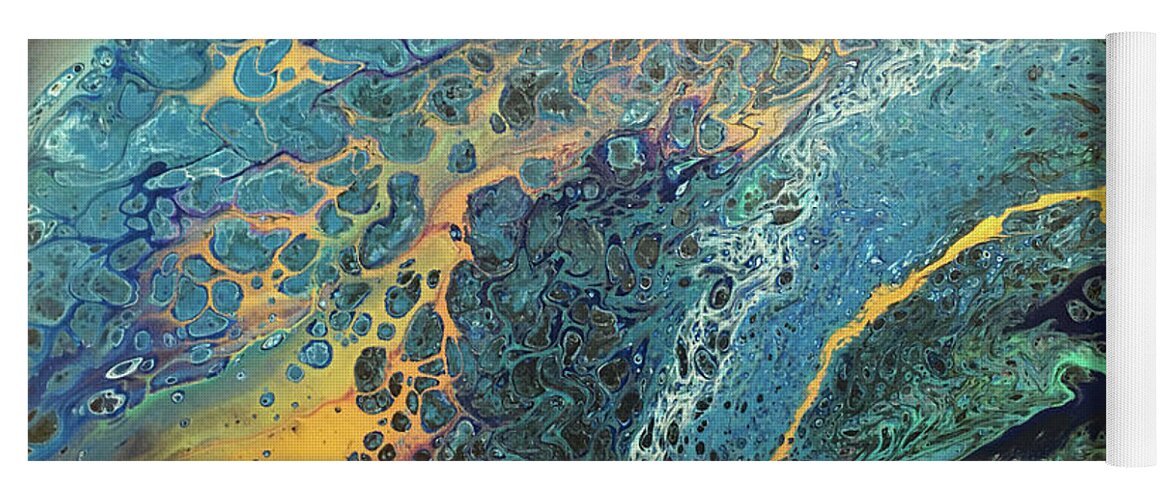 Poured Acrylic Yoga Mat featuring the painting Alien Lands by Lucy Arnold