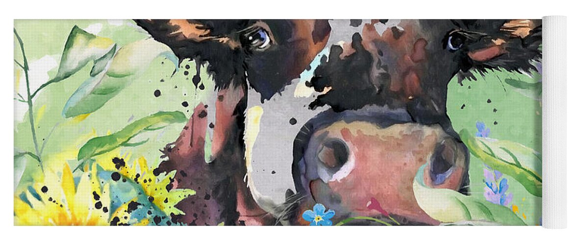 Cow Yoga Mat featuring the mixed media All Cows Are Beautiful by Olga Hamilton